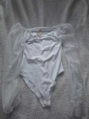 White Sheer Sleeve Bodysuit - Women Intimates & Sleepwear